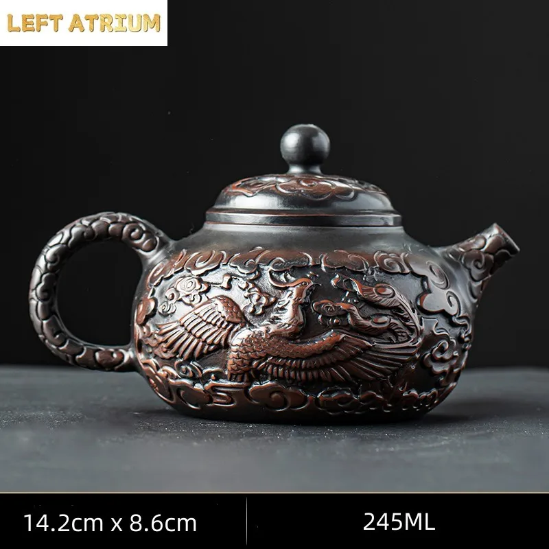 Retro Carving Purple Pottery Teapot Ceramic Household Kettle Pot Kung Fu Tea Set  Pure Handmade Teapot Teapot for Tea Puer Tea