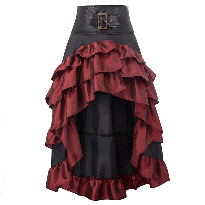 New Wish European and American retro front short back long irregular ruffled high waisted patchwork cake skirt