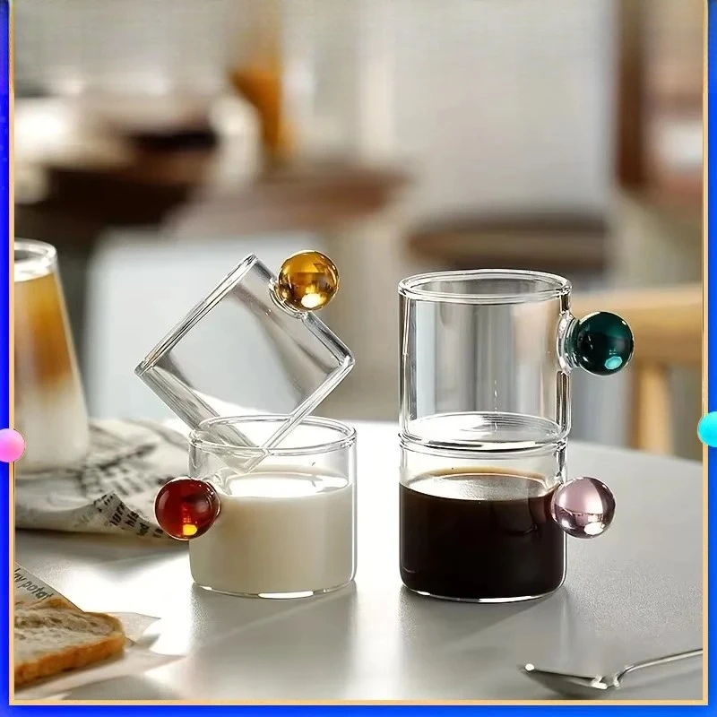 6pcs Espresso Cups with Ball Handle Mini Coffee Cups Heat Resistant Teacup Glass Drinking Mug Drinkware 100ml/3.38oz