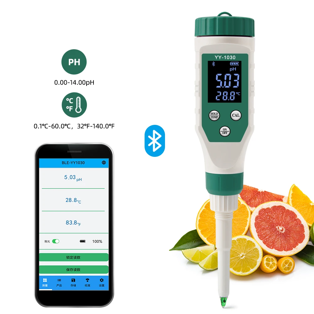 

Digital Bluetooth Soil PH Intelligent Test Instrument Tool High Precision Acid-Alkali Tester Suitable for canned fruit cheese