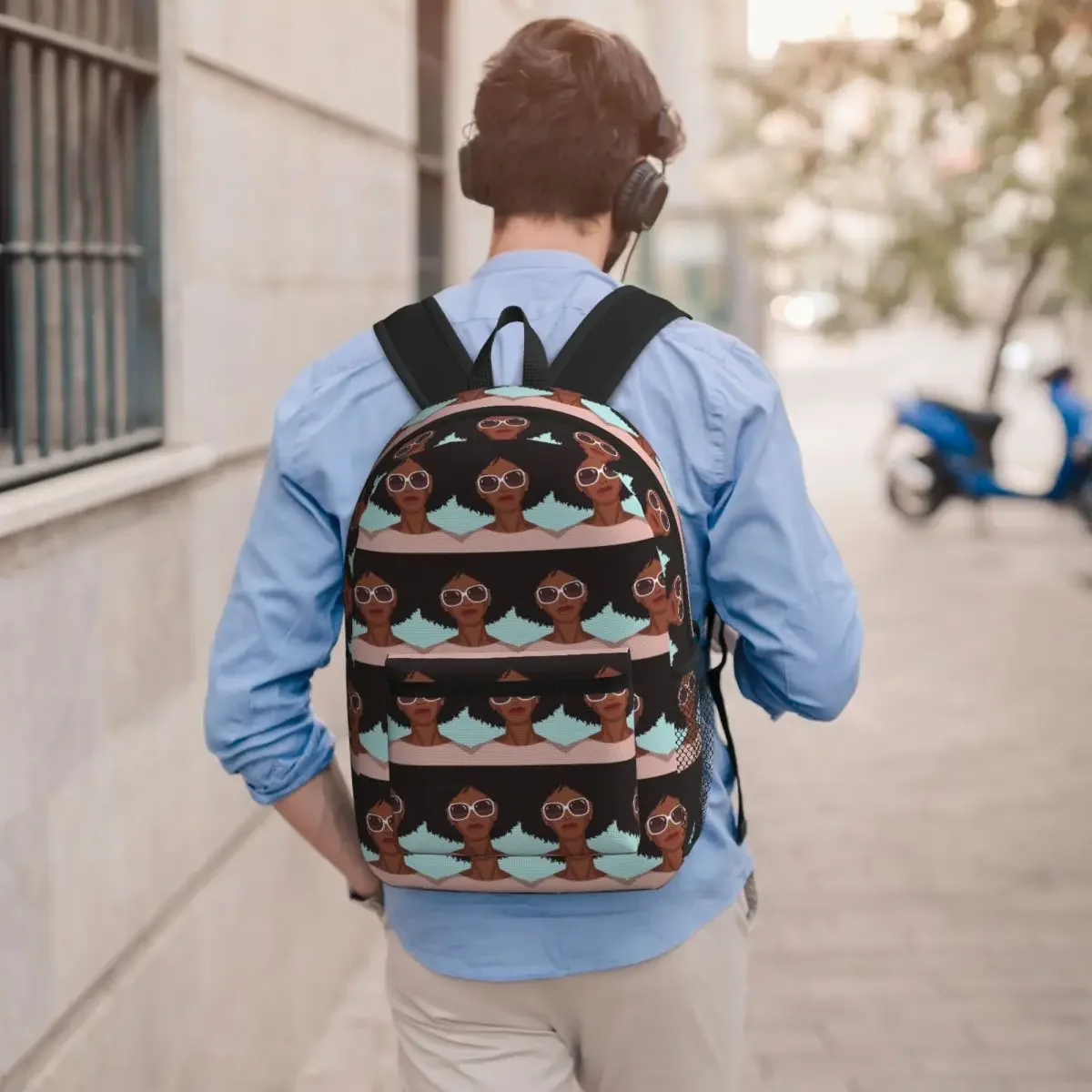 African American Woman With Sunglasses Student Backpack School Bag Hiking Travel Daypack for Boys Girls Bookbag Shoulder Bags