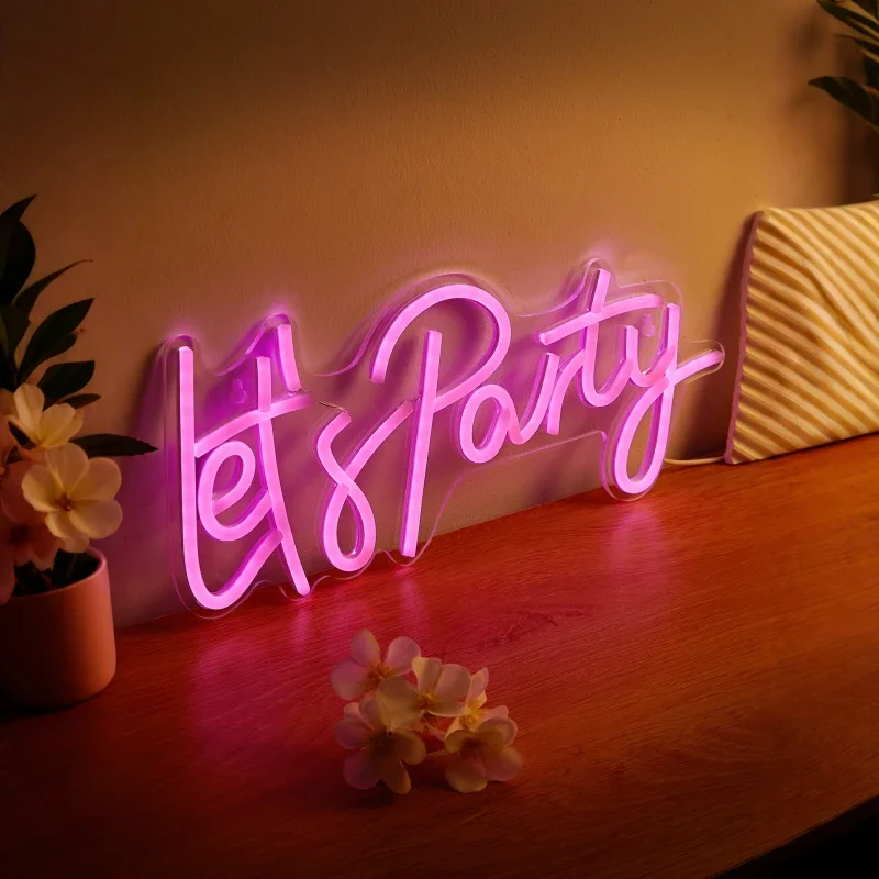 

Светодиодная неоновая вывеска Let's Party с питанием от USB, простая установка, милый дизайн для спальни, дома, свадьбы, дня рождения, бара, клуба, праздничный декор