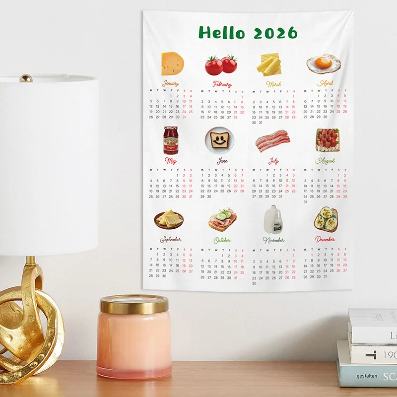 Ins 2026 Wall Calendar Hanging Short Plush Cloth Background Cute Calendar Bedroom Wall Home Decoration Bread Coffee Pattern