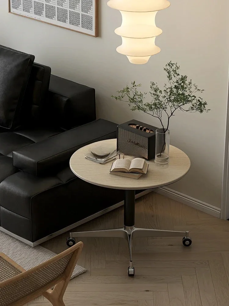 

A Lifting round coffee table movable living room small round table rock slab