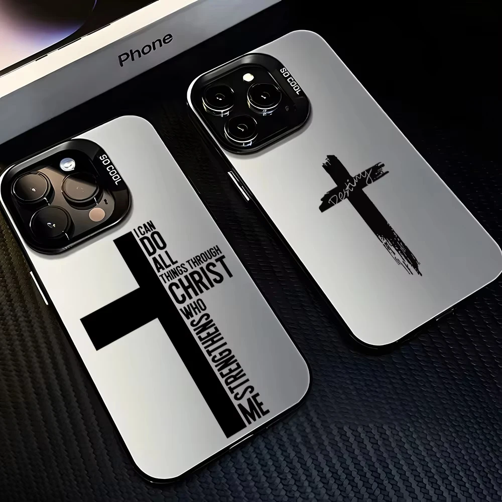 Funda de teléfono con cruz negra a la moda para IPhone 16e 16 15 14 13 12 11 Mini Pro Max X XR XSMAX 8 7 Plus, funda trasera mate anticaída
