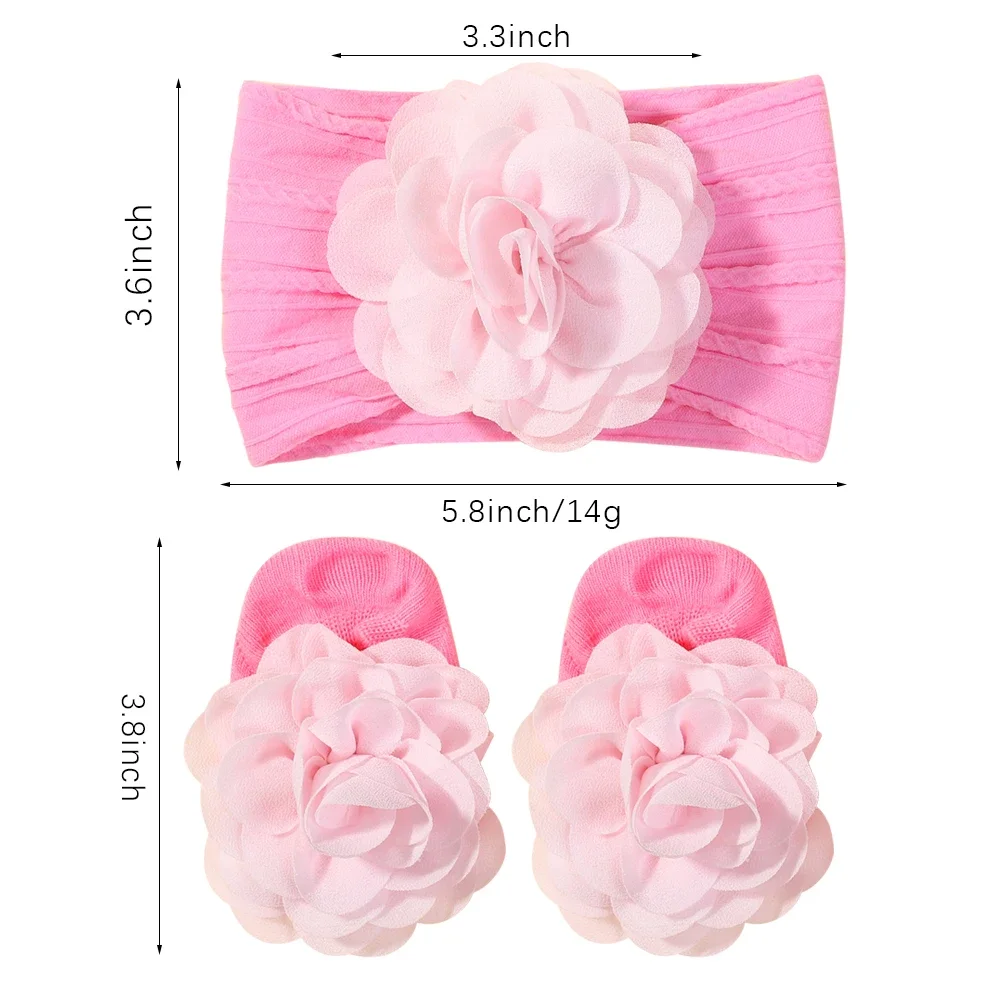 3pcs Cute Baby Socks+ Headbands Set Non Slip Cotton Sock Lace Flower Newborn Hair Band Turban Girl Casual  Hair Accessories