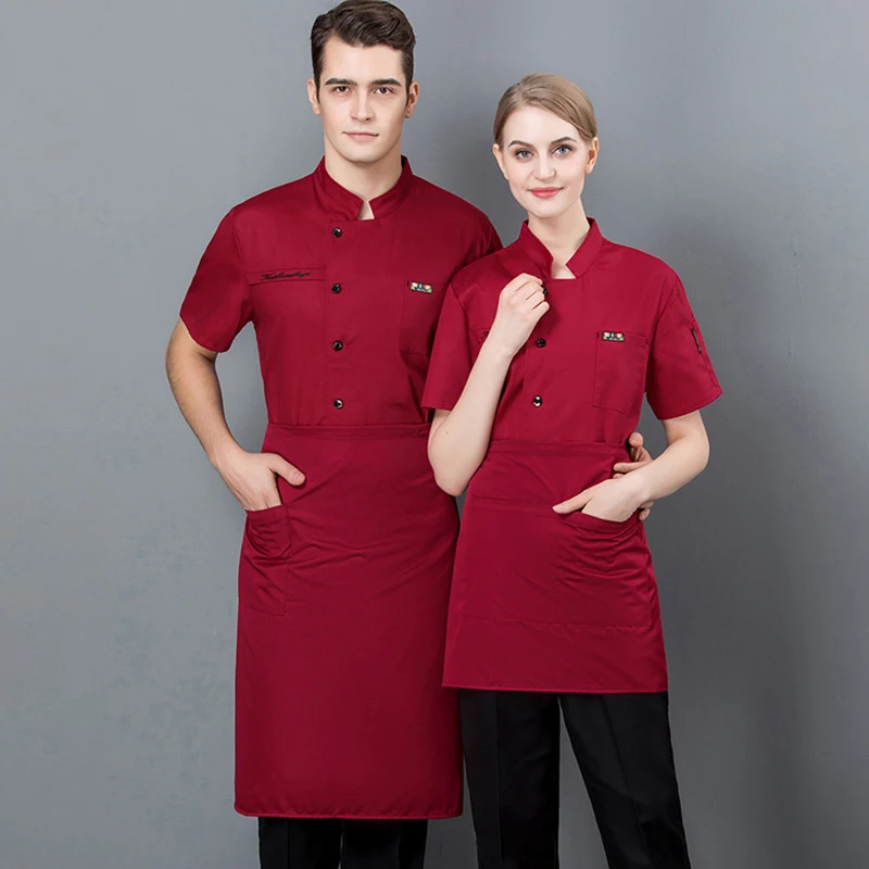 Summer Hotel Kitchen Jacket Restaurant White Women Chef Shirt Bakery Cafe Men's Short-Sleeved Work Clothes Canteen Cook Uniform