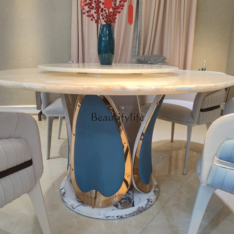 

Italian light luxury petal dining table and chairs simple high-end marble round dining table