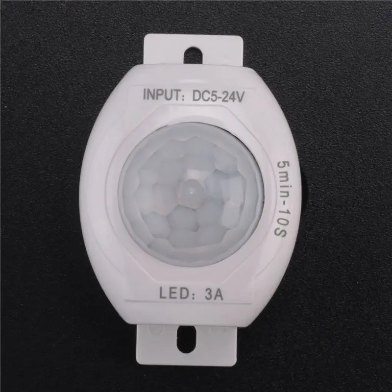 FULL-5X PIR Infrared Motion Sensor Detector DC5-24V Auto On Off Timer Switch LED Light Body PIR Motion Sensor Lamp(White)