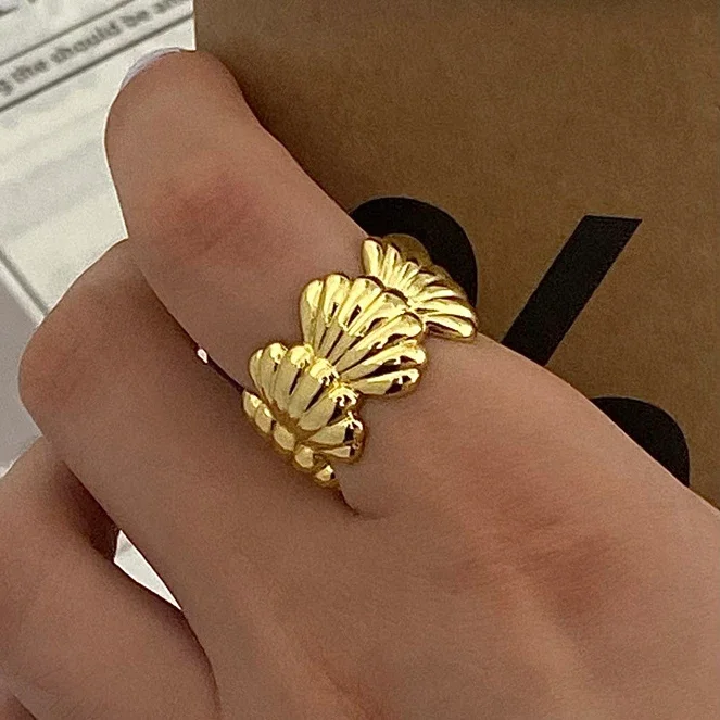 Real 925 Sterling Silver 18K Gold Shell Rings for Women Minimalist Trendy Fine Jewelry Animal Opening Accessories in Summer