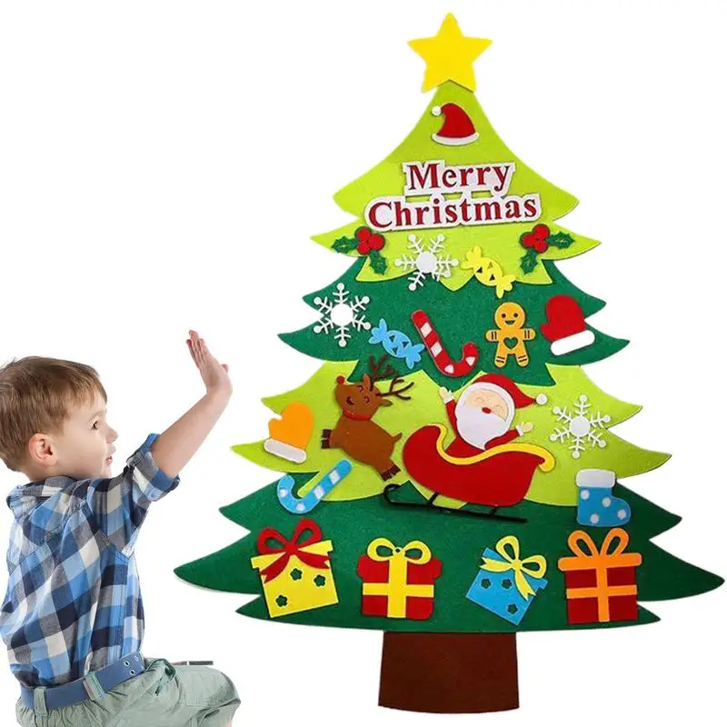 Kids Felt Christmas Tree Kit ชุดงานฝีมือต้นคริสต์มาสสําหรับเด็กพร้อมเครื่องประดับที่ถอดออกได้ 20 ชิ้น Felt Christmas Decorations Kids