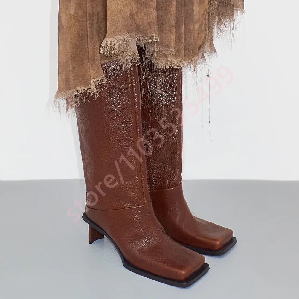 

2025 Fashion Ladies Catwalk Elegant Long Boots Autumn New Square Toe Party Casual High Heel Knight Boot Knee-High Leather Boots