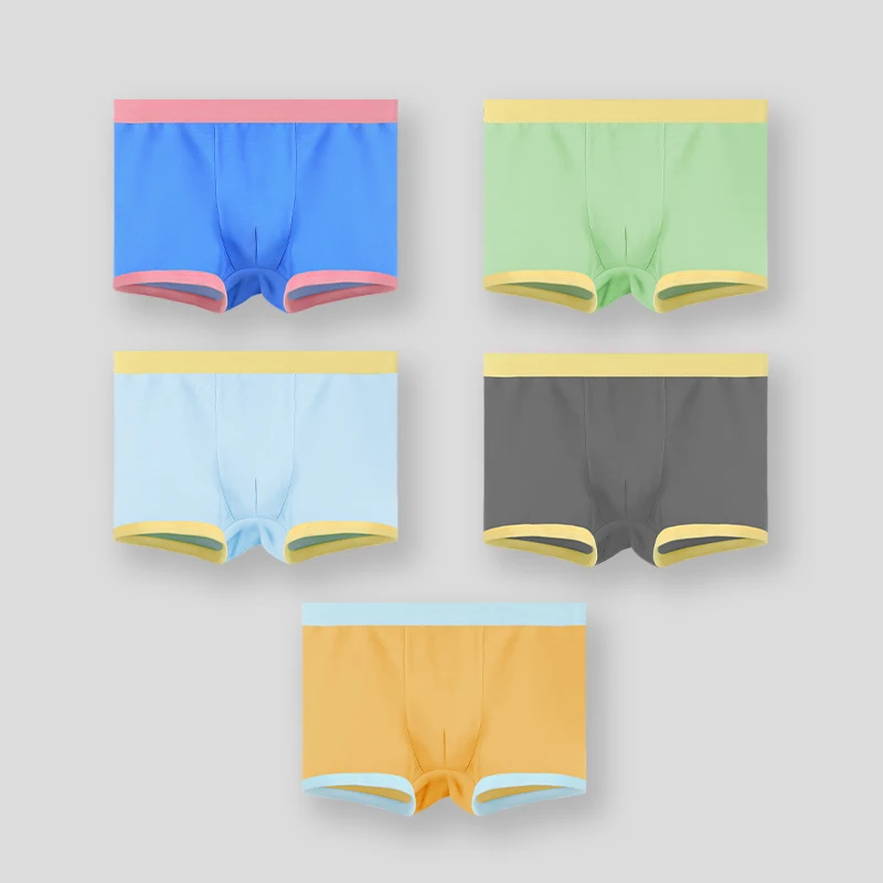 

5PCSBoys' pure cotton antibacterial underpants, 100% baby four-corner shorts, thin, small boys' flat-corner all-cotton pants