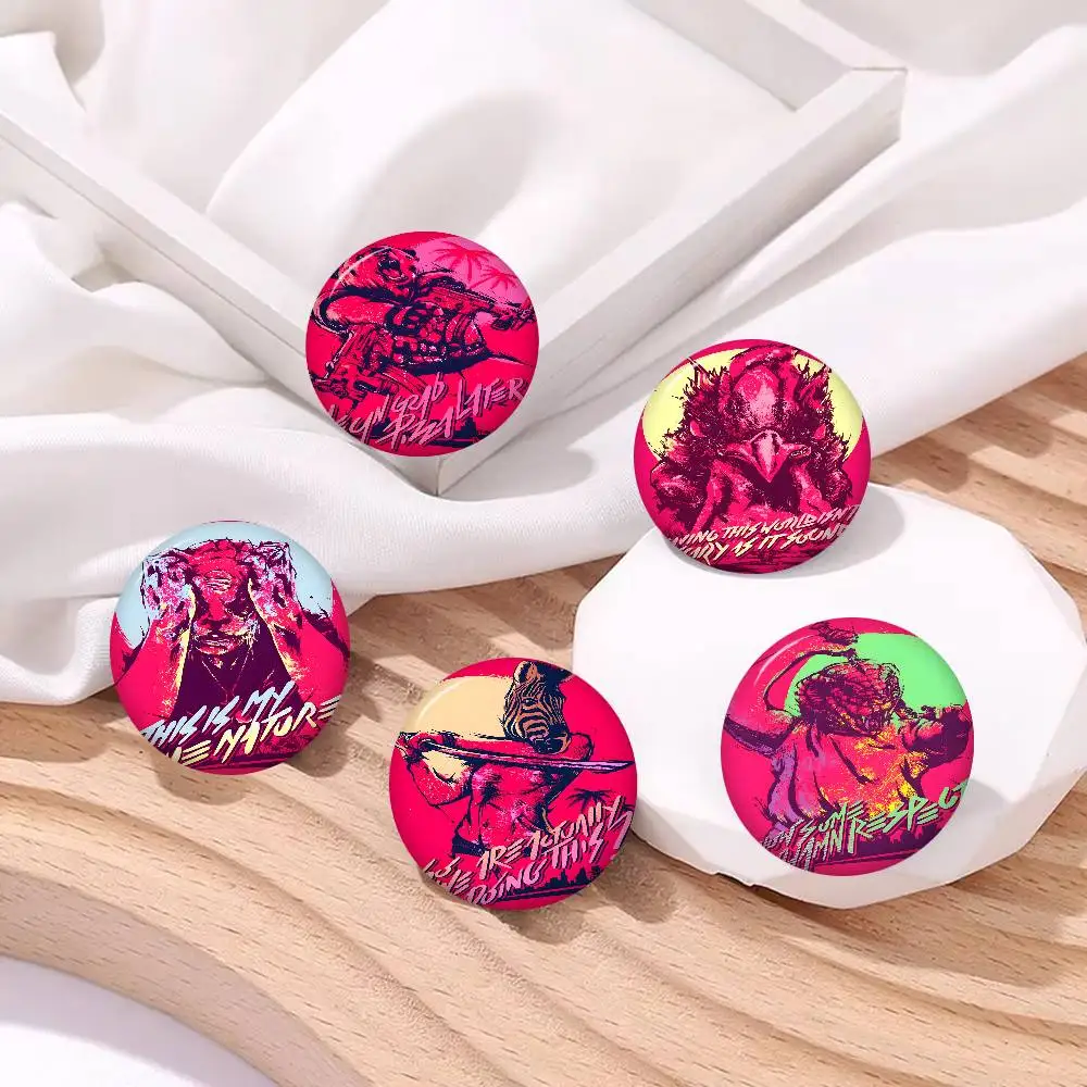 Hotline Miami Tapestry Art Printing Japanese 58mm Handmade Brooch Cartoon Cosplay Badge On Backpack Jewelry Accessories Gifts