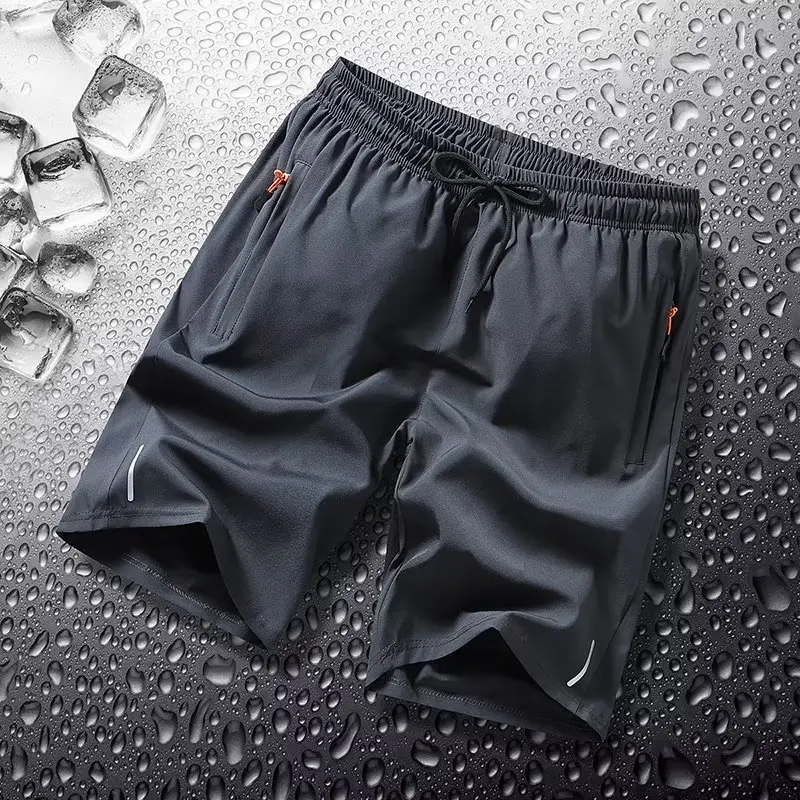 

Ice Silk Running orts Men's Summer Spor Loose Fit Qui Dry Breathable Five-Quarter Length ket Zipper Casual Pants