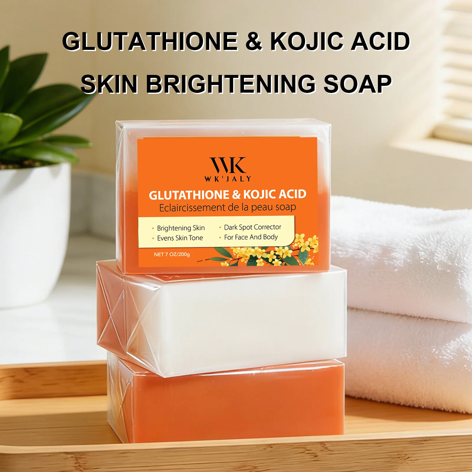 

WK JALY Glutathione & Kojic Acid Brightening Soap, Clean Skin, Moisturizing, Reduce Black Spots, For All Skin Types, 200g
