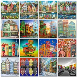 GATYZTORY Oil Painting Colorful House Diy Paint By Numbers For Adults On Canvas Acrylic Paint Kit Wall Art Home Decoration Gift