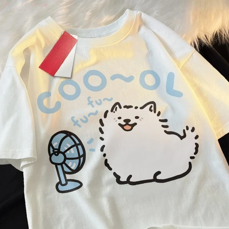 Samoye Blower Fan Cartoonprinting Man Tee Clothing Fitting Leisure T Shirt Leisure Youth Tee Shirt  Funny Short Sleeved
