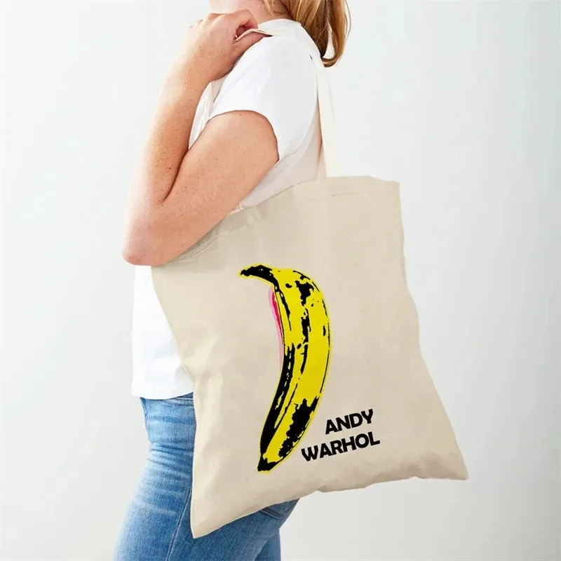 Винтажная художественная женская сумка на плечо Andy Warhol, экологически чистая сумка для покупок, повседневная женская парусиновая сумка, сумка с абстрактным принтом