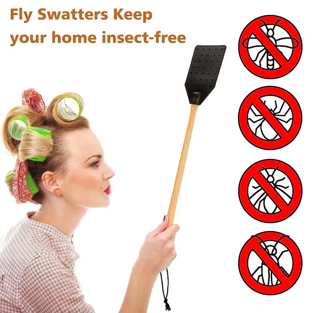 Faux Leather Fly Swatter with Wooden Handle And Stainless Steel Rivets Portable Fly Swatter for Reliable Use