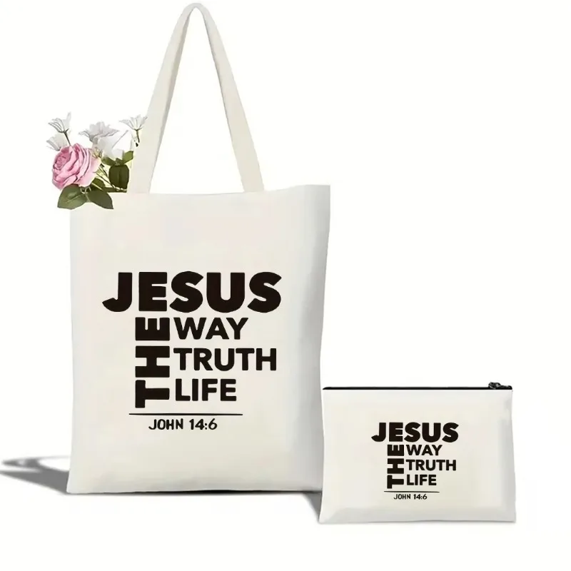 

All My Hope Is in Jesus Pattern Canvas Tote Bag Religious Large Capacity Handbag Faith Jesus Sublimation Designs Shopping Bag