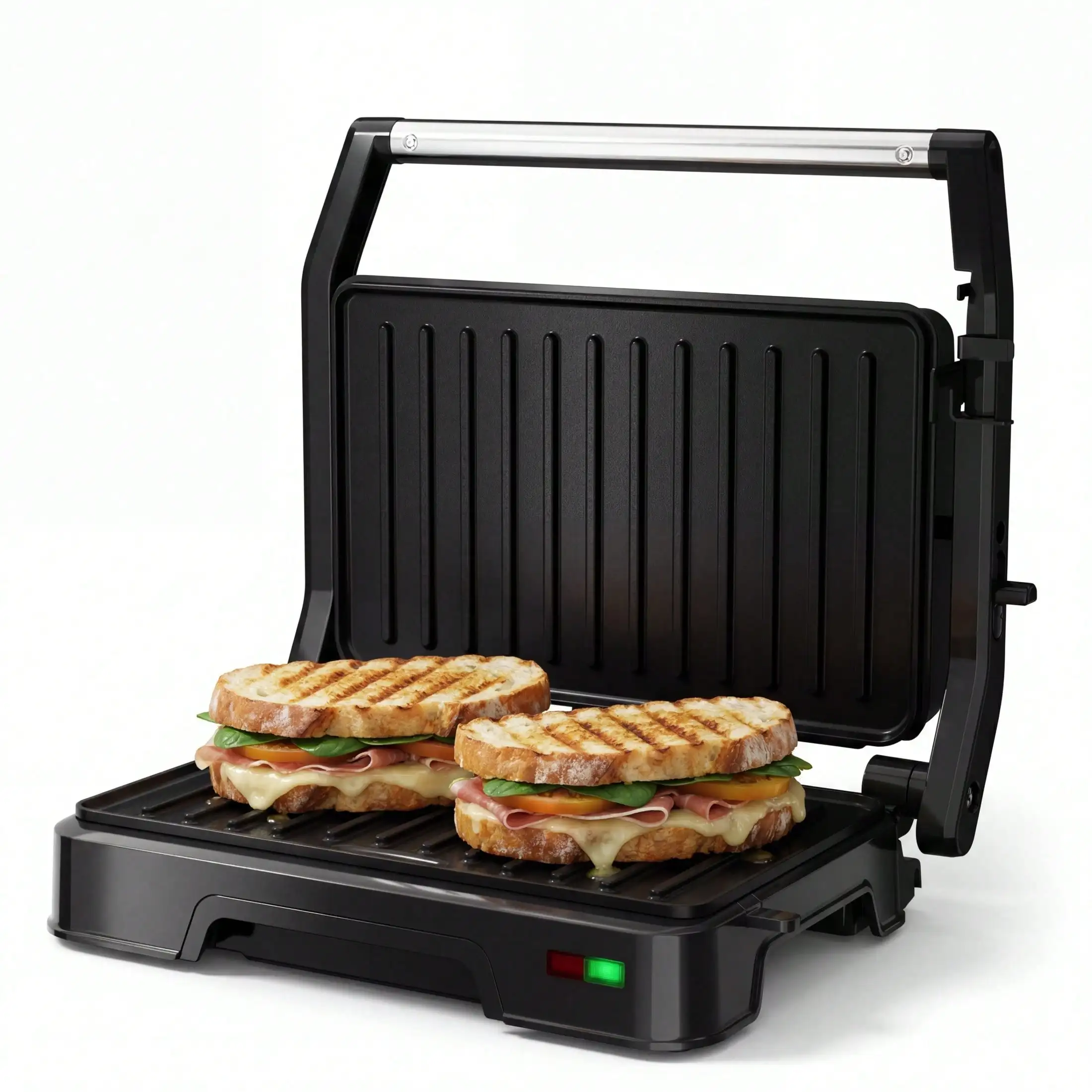 2‑Slice Panini Grill Press, 850W 304 Stainless Steel Sandwich Maker with 180° Opening & Non‑Stick Plates