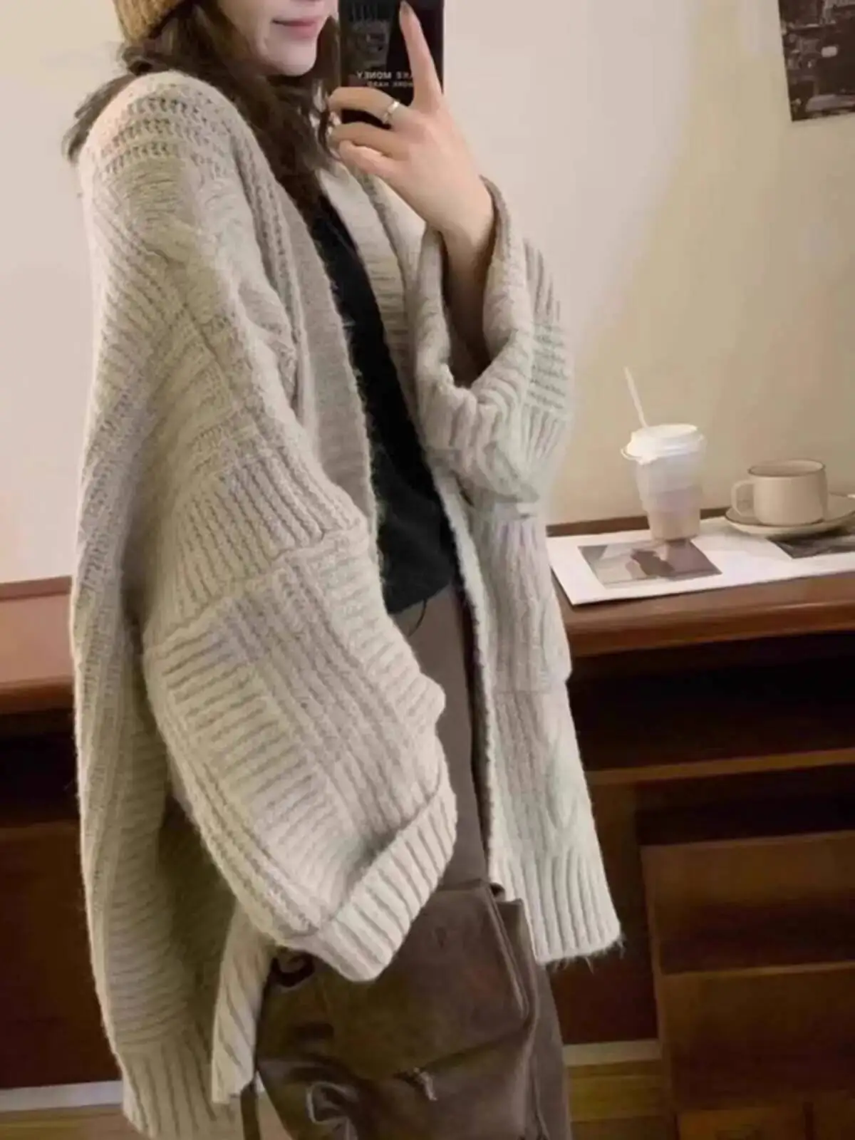 Women Cardigan Autumn Winter Women's Long Loose Sweater Mid Length Sweater Coat Spring Autumn Retro Soft Loose Knit Cardigan