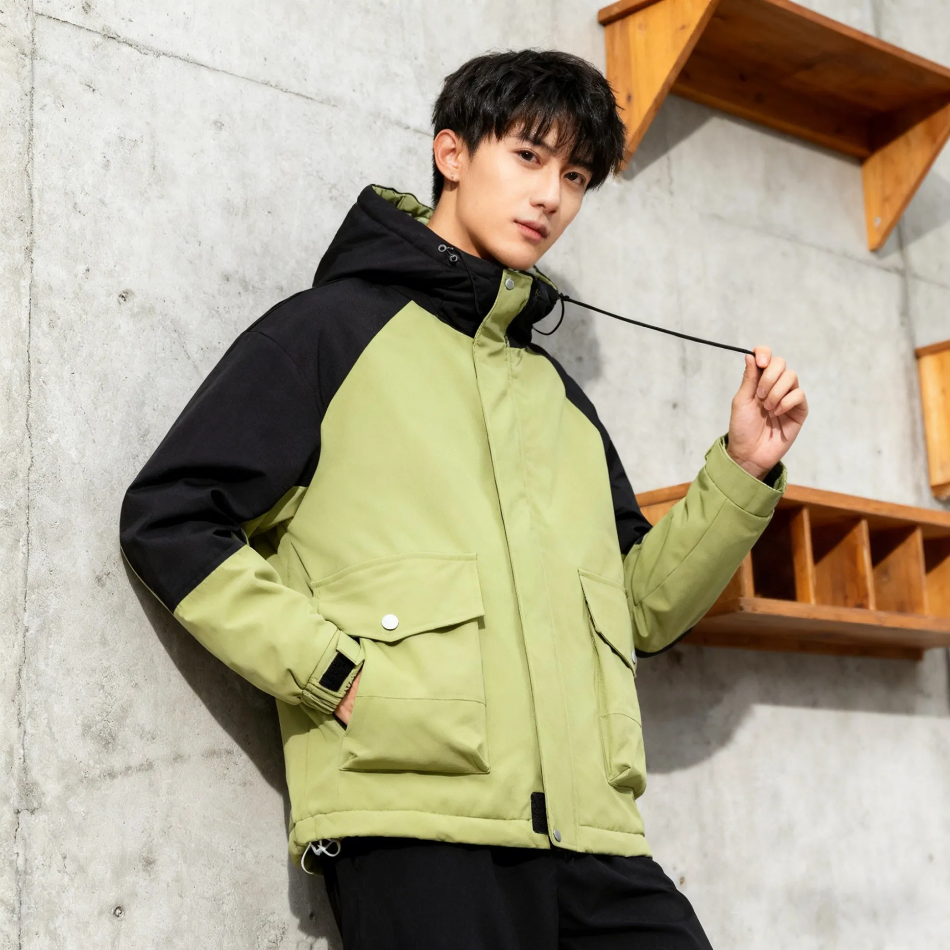 

8XL Fleece Padded Man's Hooded Jacket, Color Blocking Jackets For Man, Spring & Autumn Y2k Coats