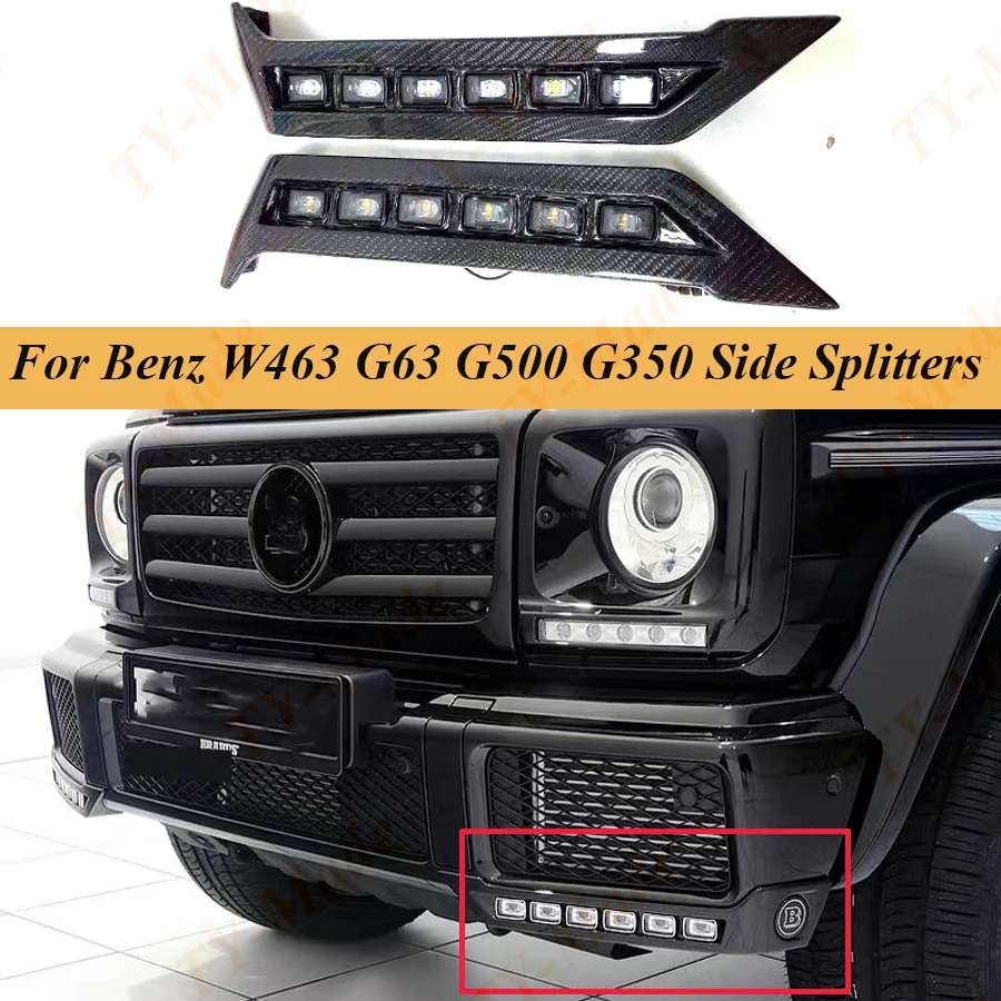 

W463 Carbon fiber Front Bumper Side Splitters Flaps Apron With LED Lights For Benz G CLASS W463 G63 G500 G350 2008-2018