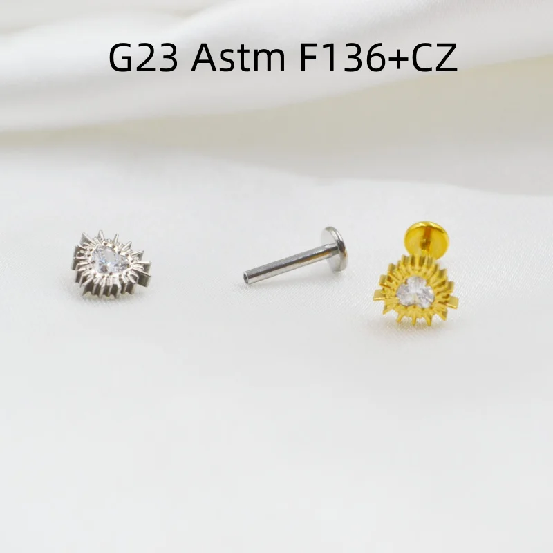 10pcs Body Jewelry G23 Titanium F136 Internal Thread CZ Lip Labret Bar Ear Helix Tragus Rook Bar Stud 16G~1.2mm NEW