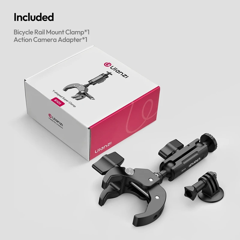 Ulanzi R105 Fietstrailmontageklem 360 ° Verstelbare knop met 1/4" houder voor Insta360 actiecameramonitor fotografielicht