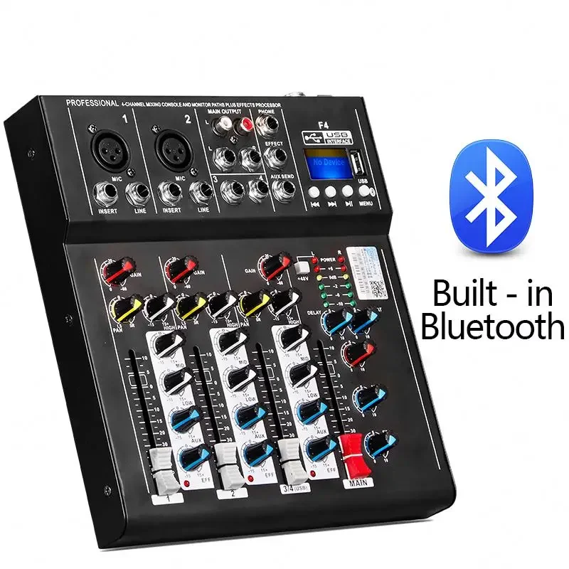 Best Seller Professional F4 USB Audio Interface 4 Channel Mini Audio Mixer Perfect For Home Karaoke Recording
