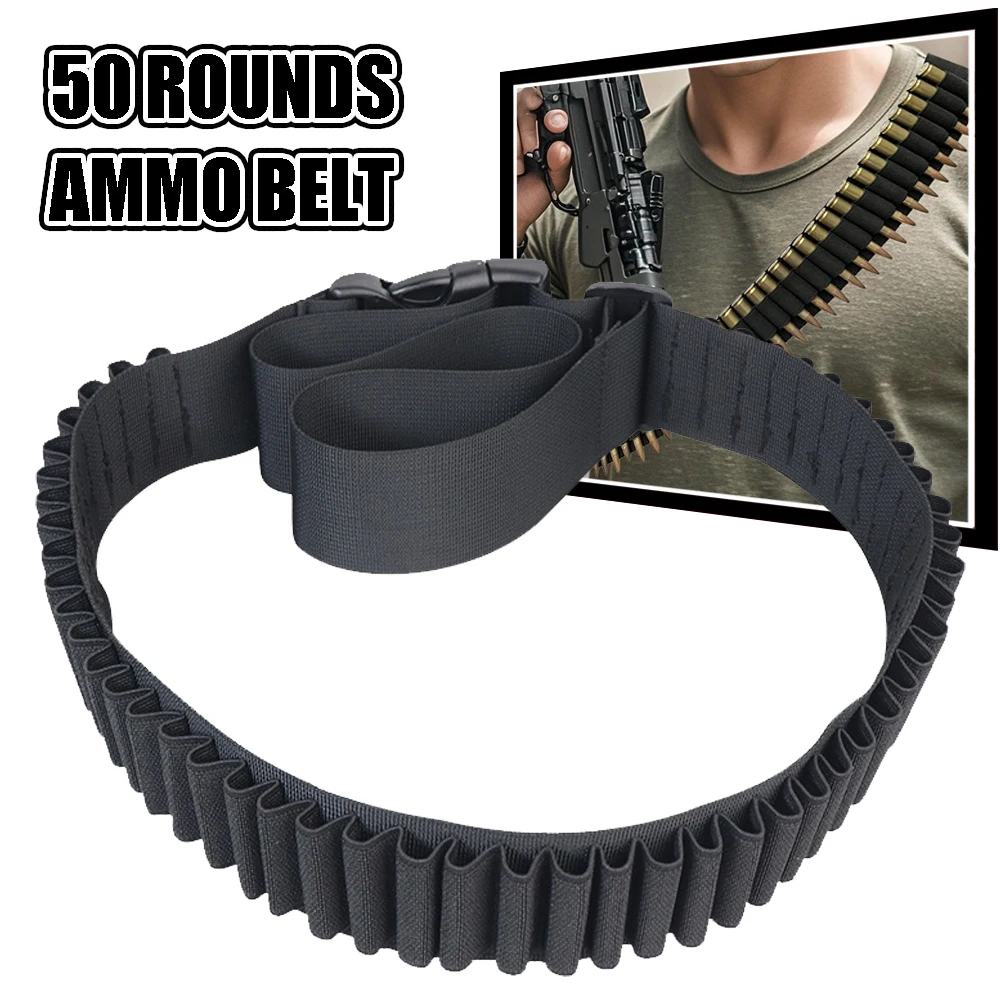 50 Rounds Ammo Belt Adjustable Rifle Cartridge Belt Tactical Ammo Carrier Hunting Accessories for .357 .38 9mm .410 .270 30-30