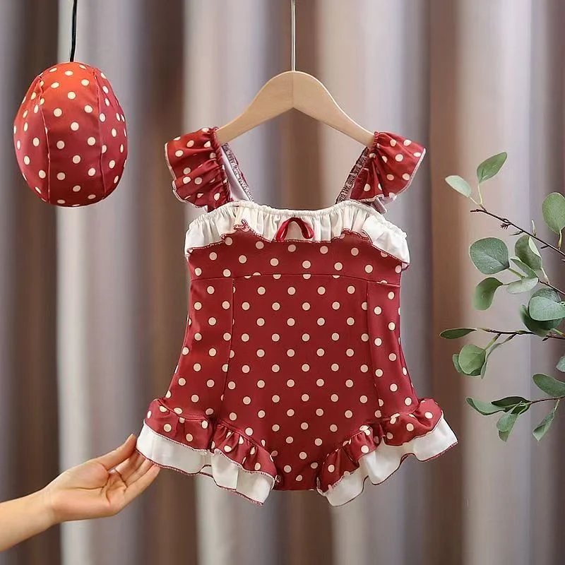 Girls Swimwear Summer Children's Polka Dot One-Piece Swimsuit Kids Sweet Bikini Holiday Beachwear Toddler Casual Clothing