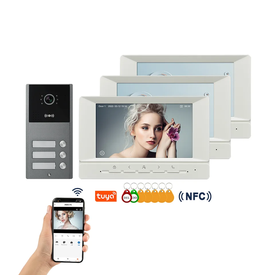 Tuya 7インチビデオスマートビデオインターホン 1080pビデオドアベル 2/3/4ユニット カメラセキュリティインターホンシステム 家庭用/別荘用セキュリティ