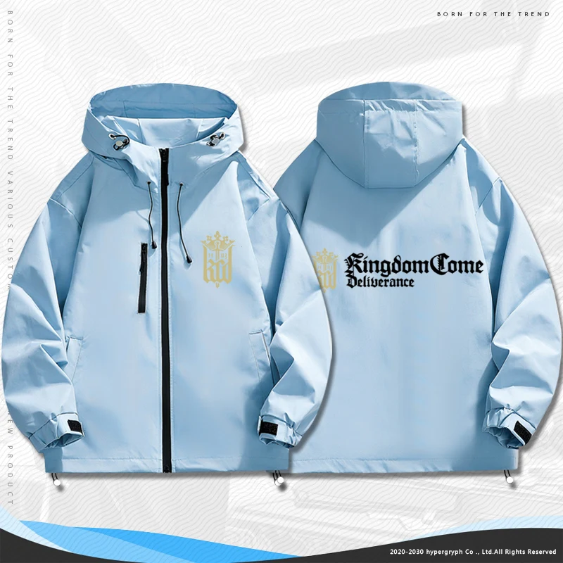 Casual Hooded Jacket Spring Autumn Men's Game Surrounding Coat Standard Version Polyester Fiber Zipper Door Letter Pattern