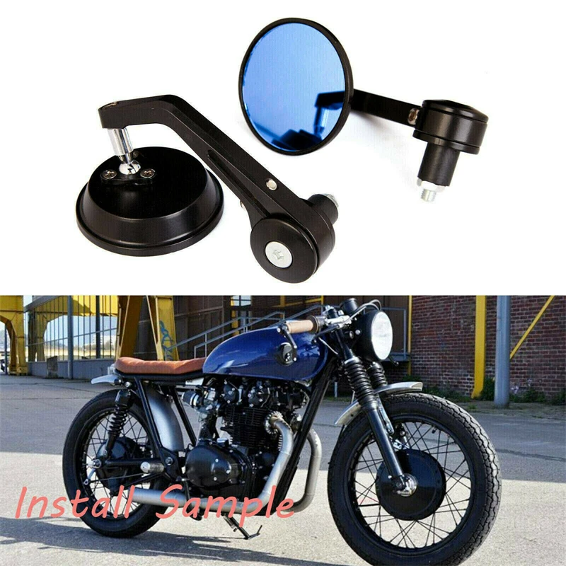 

7/8" Motorcycle Handle Bar End Rearview Mirrors Retro Round Blue Side mirror FOR Cafe Racer Honda Suzuki Kawasaki Motorcycle