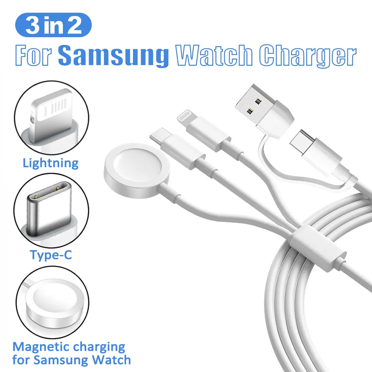 

Универсальное беспроводное зарядное устройство 3-в-2 для быстрой зарядки часов Samsung, совместимое с сериями Samsung Watch и iPhone, а также AirPods