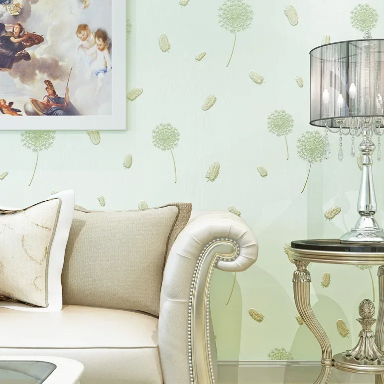 Pink dandelion wallpaper modern simple fresh TV background wall garden style small broken flower wallpaper green