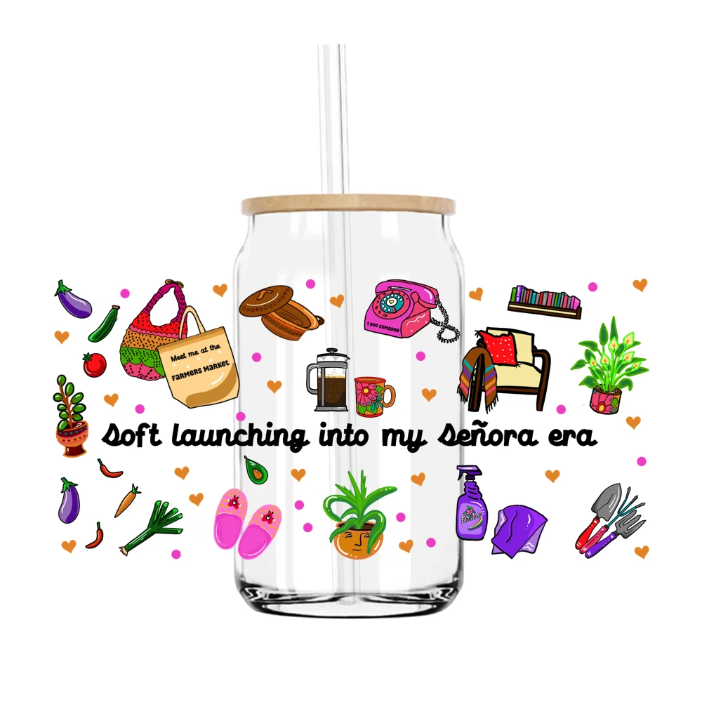 

Наклейки Senora Life 16 унций UV DTF для чашек, наклейки на заказ, прочные водонепроницаемые логотипы «сделай сам» для стеклянной банки Libbey