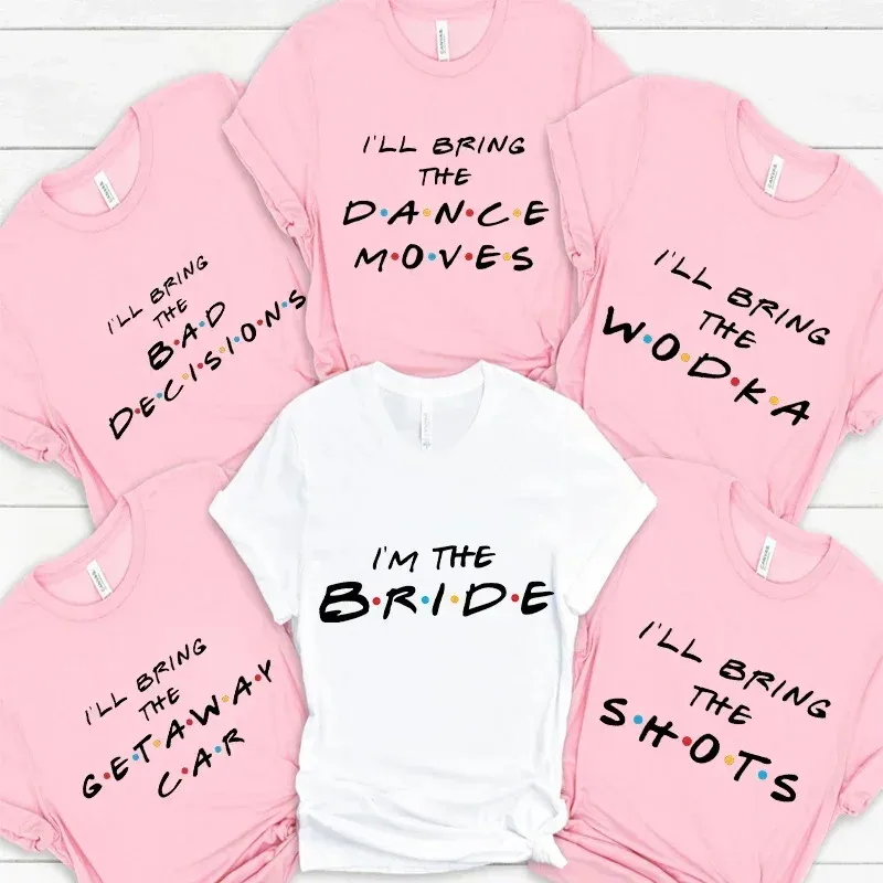 

Bachelorette Hen Party Tshirt Engagement Party Top Friends Bridal Shower Tee Team Bride Shirt I'm The Bride Letter Print T-Shirt