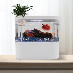 Desktop Creative Mini Aquarium Fish Tank with Biochemical Filtration System and LED Light Betta Fish Ecological Water Cycle