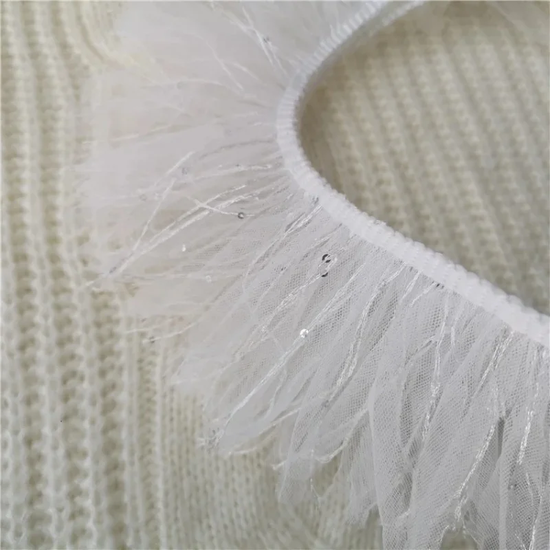 9cm Wide White Sequin Mesh Tassel Lace Ribbon Fabric DIY Toy Doll Pet Clothing Material Female Fashion Skirt Sewing Accessories