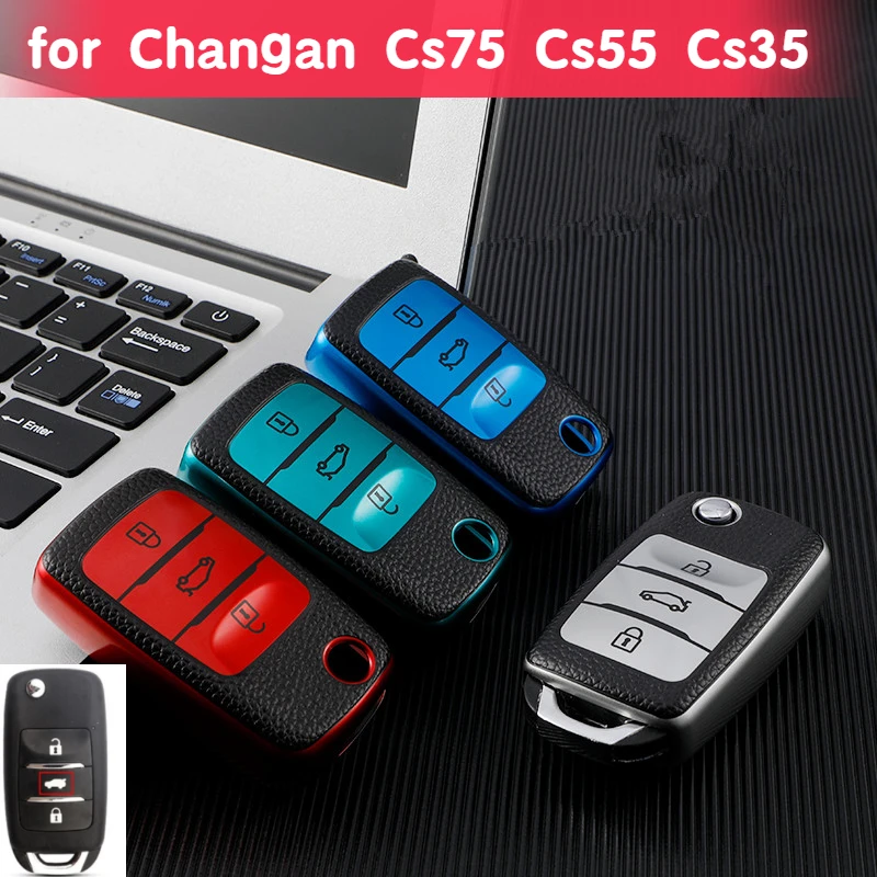 Soft TPU Car Folding Key Case Bag Cover Shell Keychain for Changan CS75 Eado CS35 Raeton CS15 V3 V5 V7 Protector Accessories