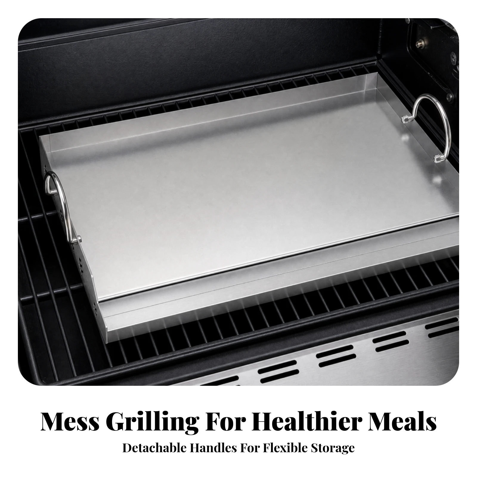 Stainless Steel Grilling Plate Easy to Clean Grill Plate with Detachable Handles Griddle with Grease Trough Heat Resistant