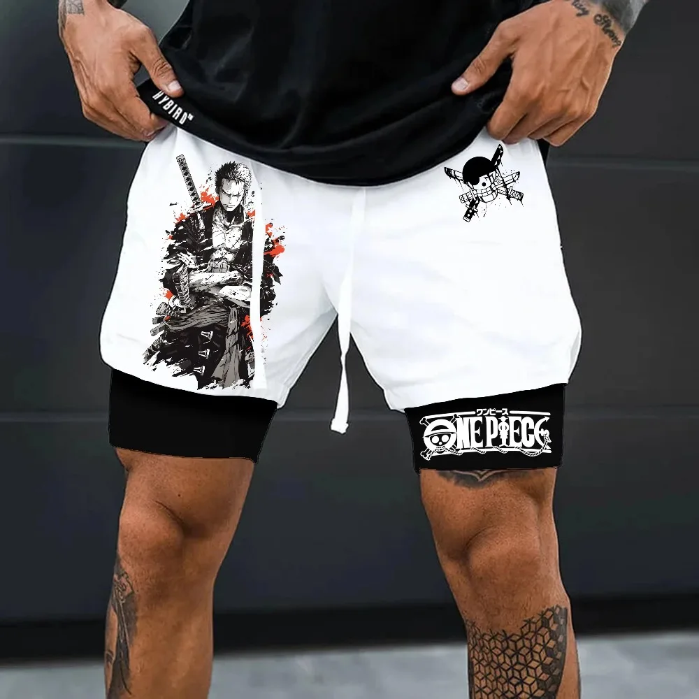 

Bandai One Piece Luffy Printed Double-layer Shorts, Loose Men's and Women's Summer Sweat-wicking and Breathable Sports Shorts