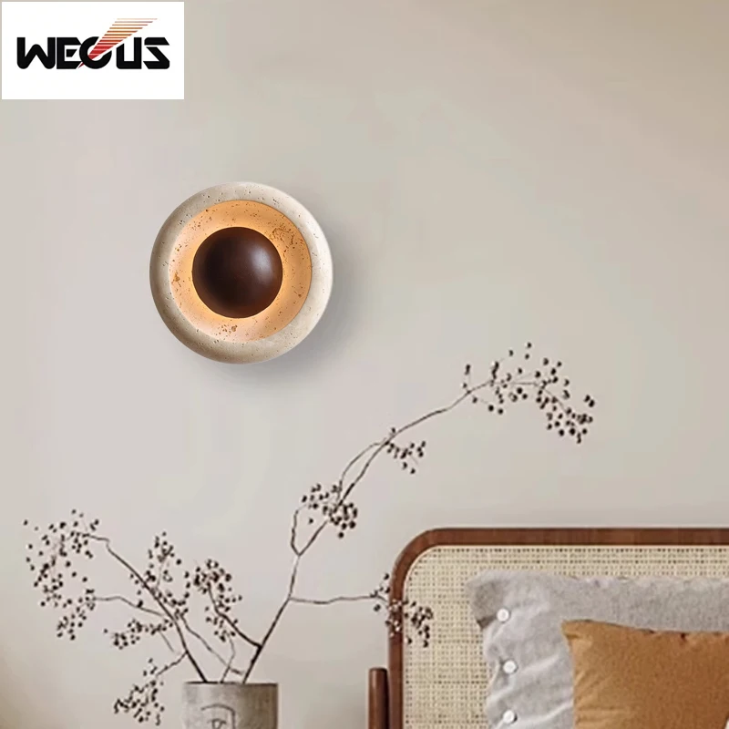 새로운 WabiSabi 벽 램프 크리 에이 티브 디자이너 노란색 Travertine 침실 머리맡 복도 입구 빈티지 거실 장식 조명