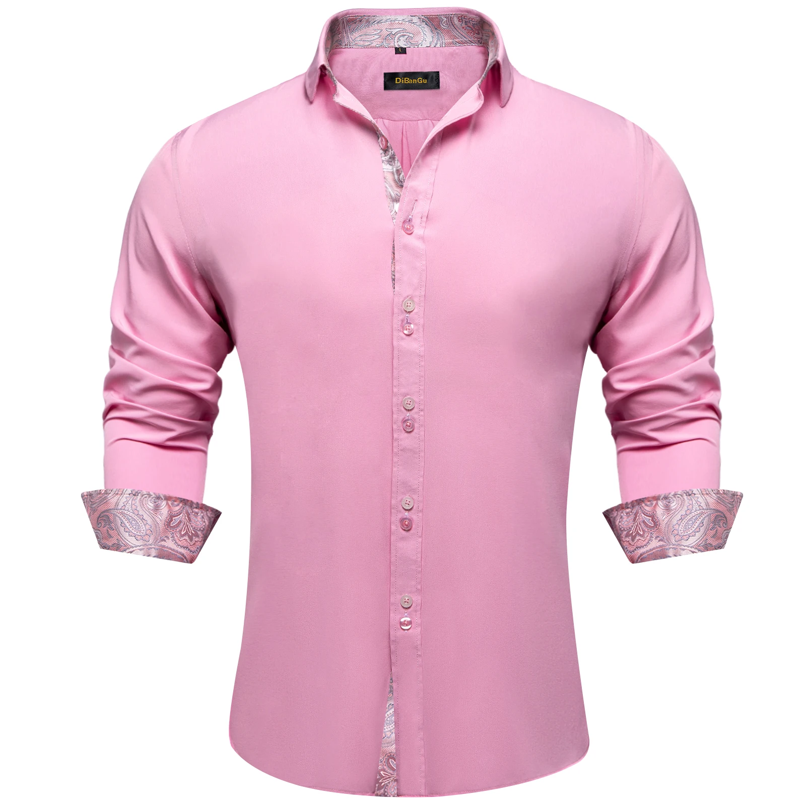Basic Solid Shirt with Stylish Contrast Collar and Two-Tone Buttons for Daily Look