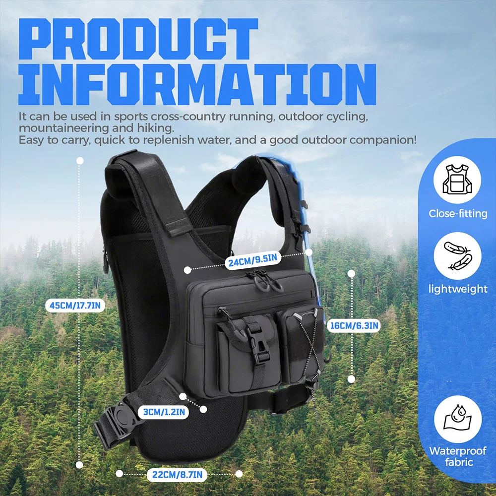 Tactical Chest Pack Bag Multiple Pockets Lightweight Running Hydration Vest Backpack for Hiking Running Cycling Race Marathon