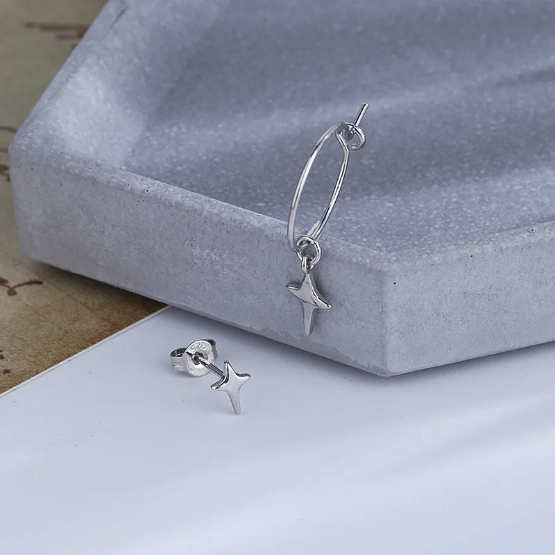 VENTFILLE 925 Stamp Asymmetrical Small Star Earrings for Women Personality Starlight Studs Earrings Korean Silver Color Jewelry